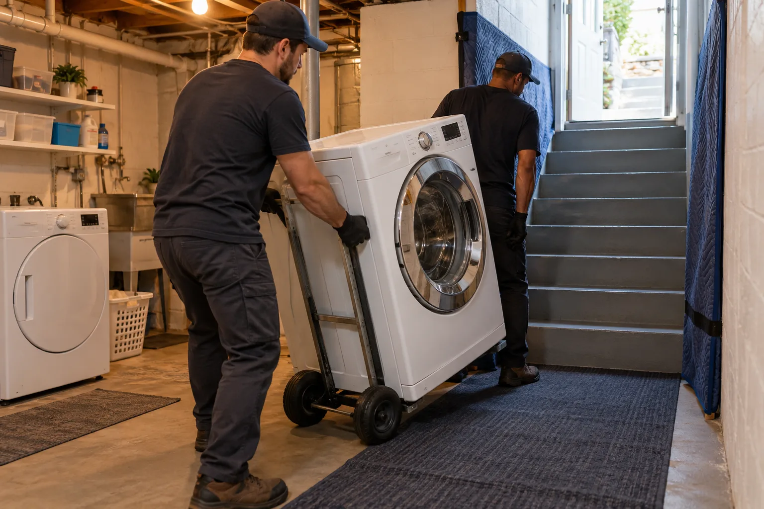 Professional washer & dryer removal in a residential setting